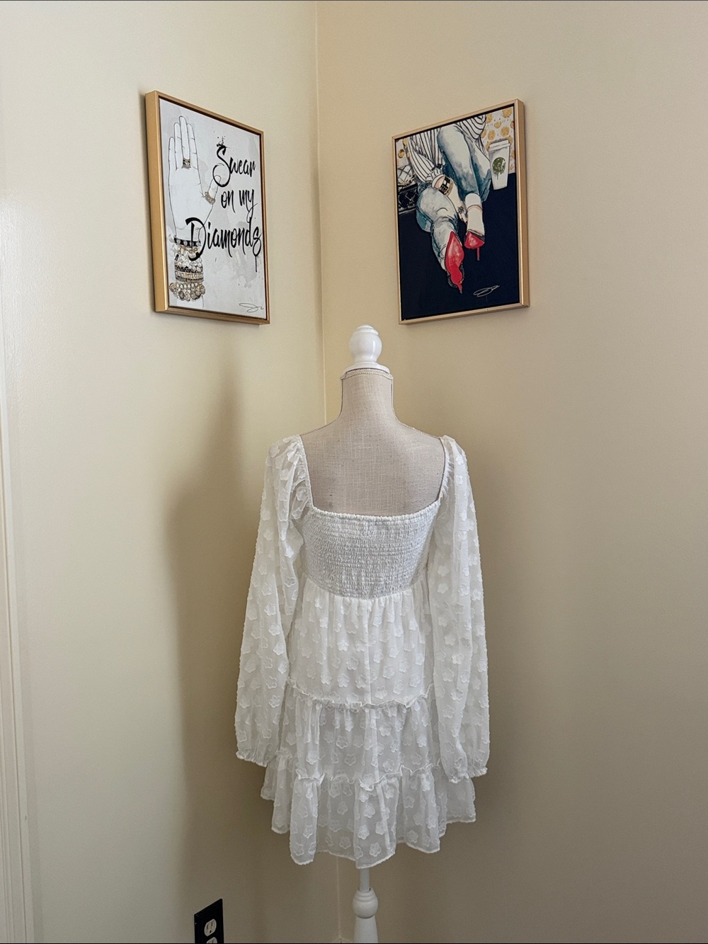 Midnight Doll Smocked Square Neck White Lace Mini Dress - Picture 9 of 15